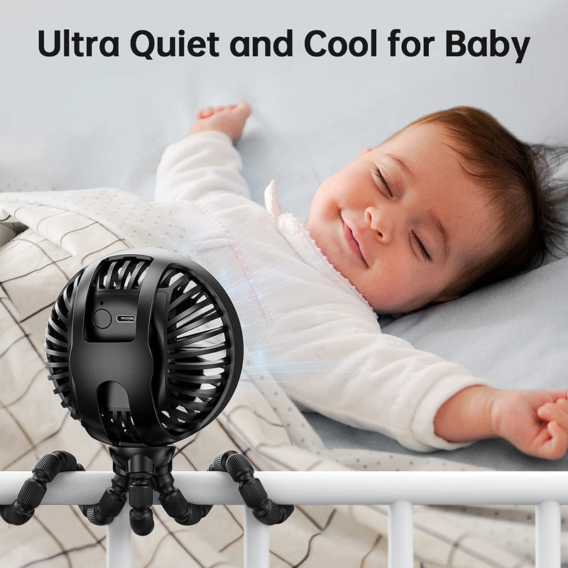 [Australia - AusPower] - GUSGU Mini Stroller Fan Clip-on for Baby, Small Portable Fan Rechargeable and Handheld, USB Cooling Fan with 3 Adjustable Speeds and Flexible Tripod for Travel, Car Seat, Camping, and Bedroom black 