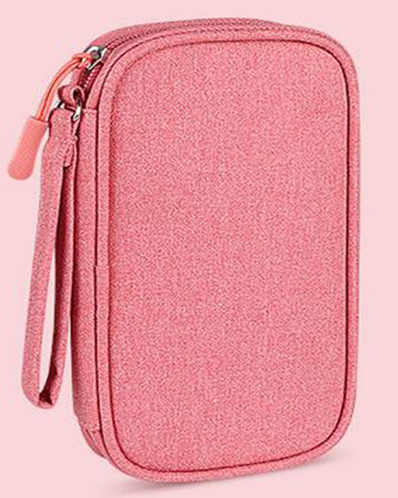[Australia - AusPower] - Electronics Accessories Organizer Pouch Bag, Universal Travel Digital Accessories Storage Bag for Portable Charger, Cables, Earphone, iPhone, Cord, Customize Inside with Dividers, Pink 