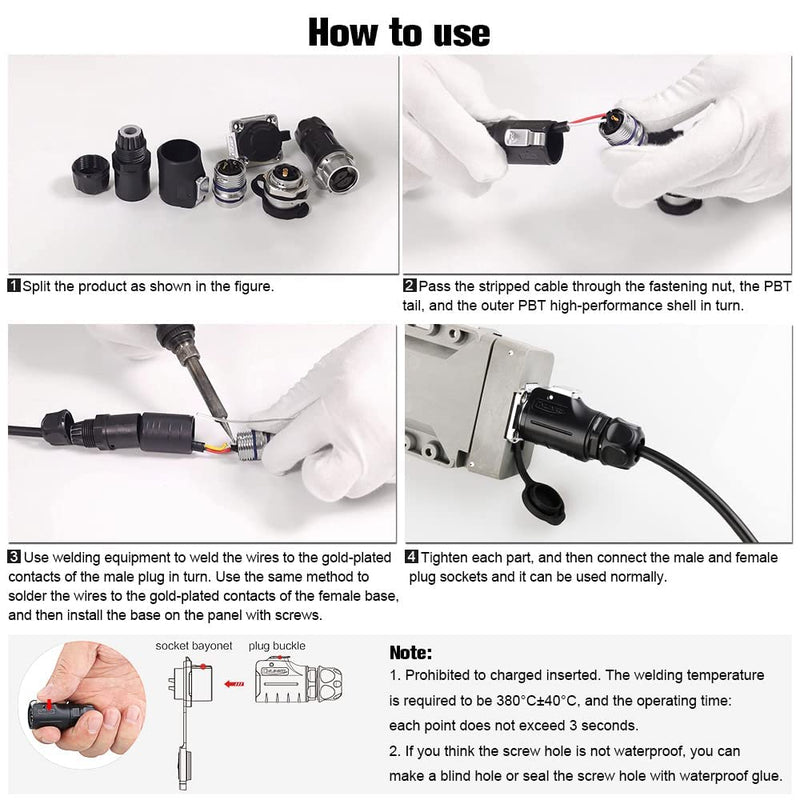 [Australia - AusPower] - 2 Pin Connector Waterproof Connector, Industrial Solder Power Connector, Aviation Cable Connector for Automotive, Marine, Lights and Other Indoor/Outdoor Electrical Wire Connections(Metal+Plastic) 2 PIN 