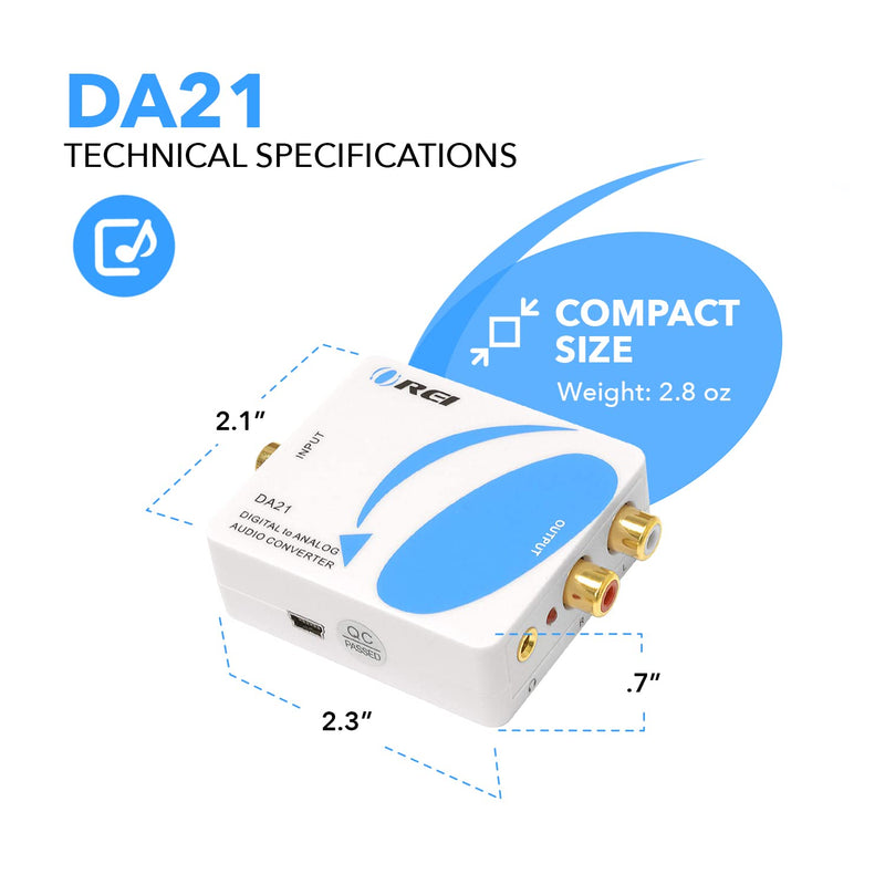 [Australia - AusPower] - OREI Digital to Analog Audio Converter - Optical SPDIF/Coaxial to RCA L/R with 3.5mm Jack Support Headphone/Speaker Output DA21 