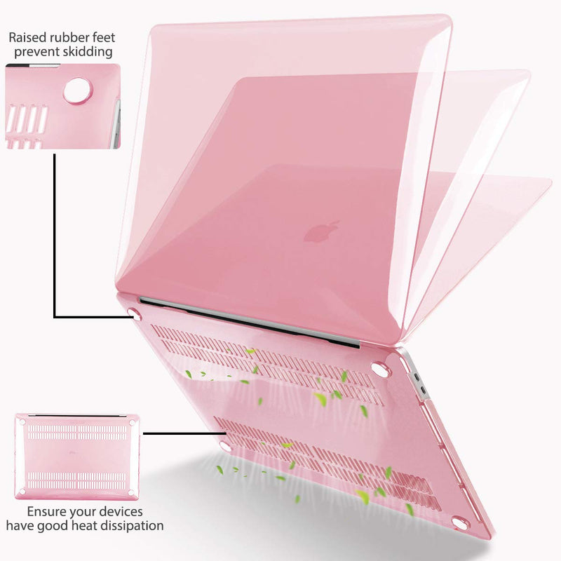 [Australia - AusPower] - Mektron Case for MacBook Pro 13 inch 2020 M1 A2338 A2289 A2251 with Touch Bar & Touch ID, Plastic Crystal Hard Shell Cover & Keyboard Skin & Screen Protector, Pink 