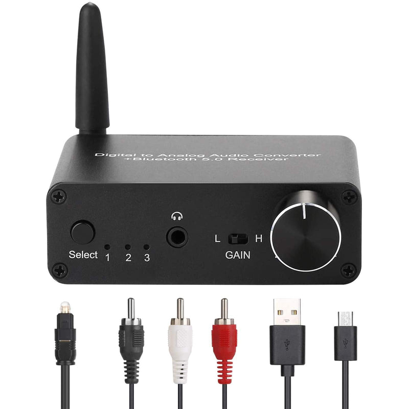 [Australia - AusPower] - 192kHz Digital to Analog Converter Bluetooth 5.0 Receiver DAC with 16-300Ω Headphone Amplifier Optical/Coaxial to RCA 3.5mm Audio Output with Volume Control for TV Phone Tablet (Normal, Basic) 