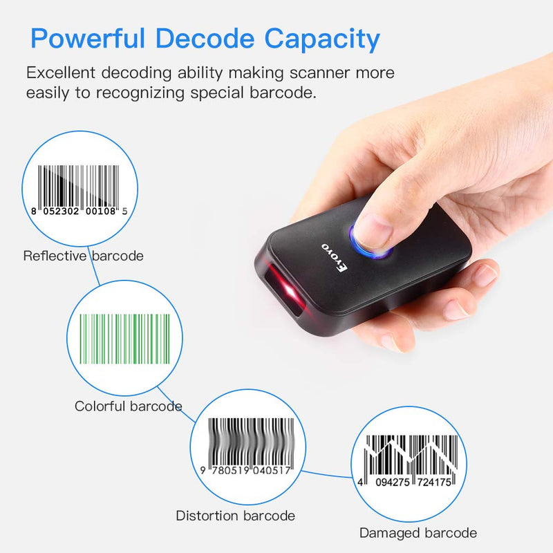 [Australia - AusPower] - Eyoyo Mini 1D Bluetooth Barcode Scanner, 3-in-1 Bluetooth & USB Wired & 2.4G Wireless Barcode Reader Portable Bar Code Scanning Work with Windows, Android, iOS, Tablets or Computers Black 