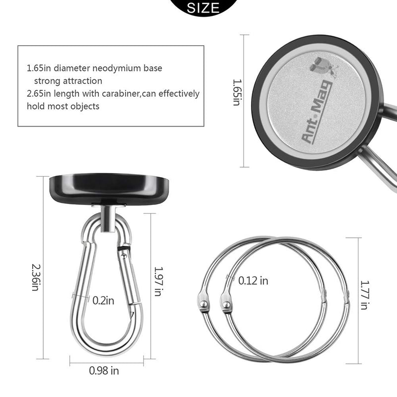 [Australia - AusPower] - Ant Mag Magnetic Hooks 140LBS Heavy Duty Neodymium Magnet with Carabiner Hook for Hanging for Kitchen Cruise Ship Refrigerator Grill Office Locker (2 Pack Black) Small Package 2PCS 