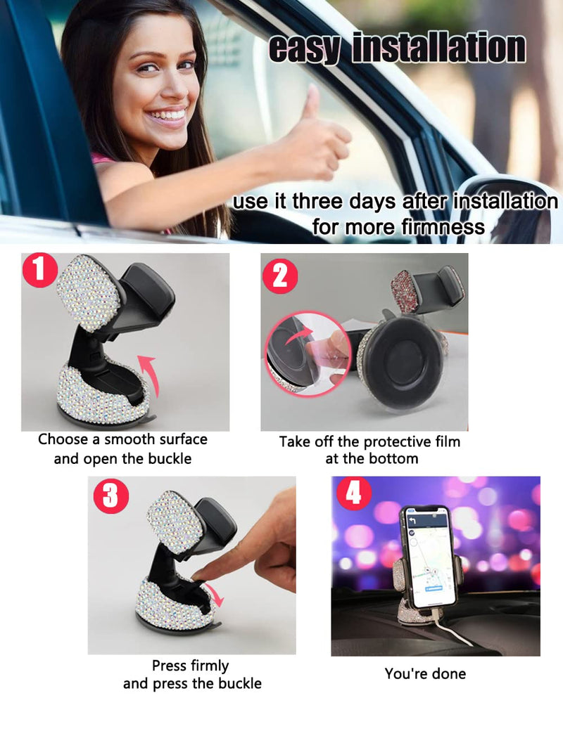 [Australia - AusPower] - Bling Car Cell Phone Holder, Universal Automatic Phone Mount with Crystal Rhinestone, Bling Phone Mount Holder Car Accessories for Women with Camellia Shaped Car Air Vent Clip (White) White 