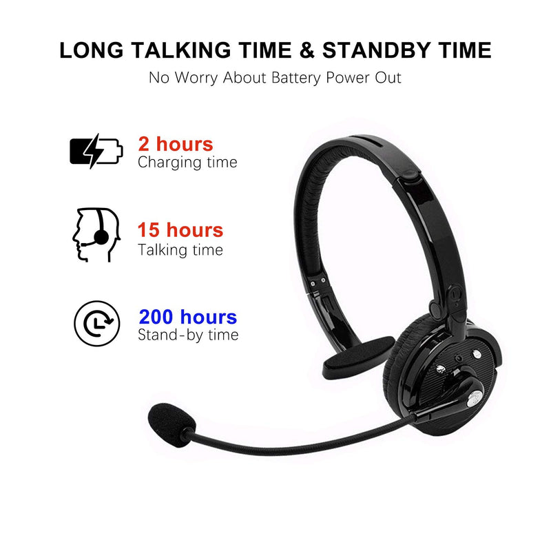 [Australia - AusPower] - Trucker Bluetooth Headset Wireless Headset with Mic Over The Head Headset On Ear Car Earphones Office Earpiece for Cell Phone Bluetooth V2.1 Compatible for iOS & Android 