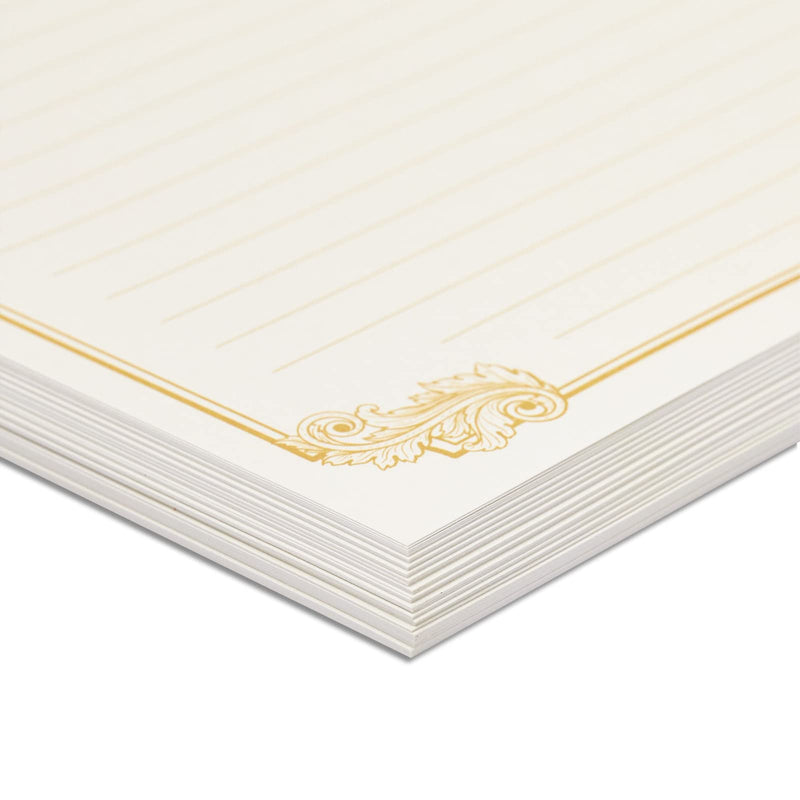 [Australia - AusPower] - 60 Sheets Vintage Stationery Paper and Envelopes Letter Set, Gold Border (7.25 x 10.2 In) 