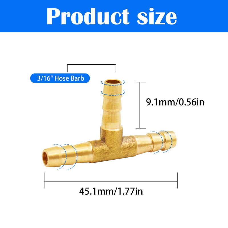 [Australia - AusPower] - Tnuocke 3pcs 3/16" Brass Tee Barb Fittings,3 Way Union Intersection Fitting T Shape Barbed Splitter Fitting Splicer with Hose Clamps for Water Fuel Air H-058-3/16 Tee-3/16-3PCS 