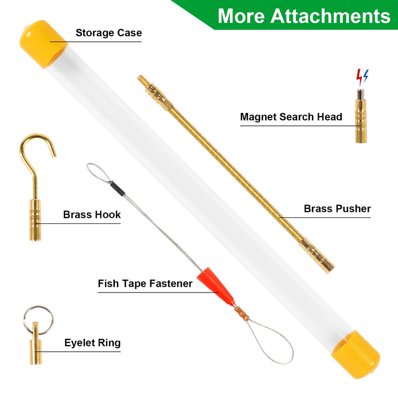 [Australia - AusPower] - 14FT Wire Fish Tool Electrical Wire Snake Fish Tape Fish Rods, Bright Green Wall Wire Fishing Tool Glow Rods Wire Pulling with 5 Different Attachments in a Carrying Case 