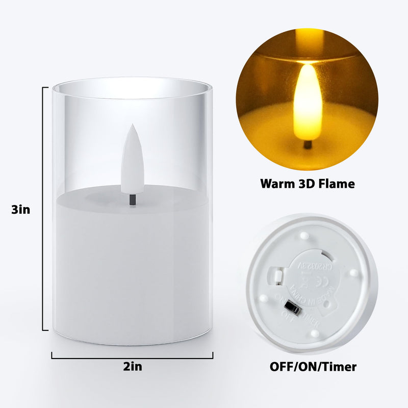[Australia - AusPower] - VIODAIM Flameless Votive Candles Battery Operated Acrylic Clear LED Flickering Pillar Votive Candle with Timer for Wedding Party Centerpieces Table Decorations Set of 12 2"X3" 12pcs clear 