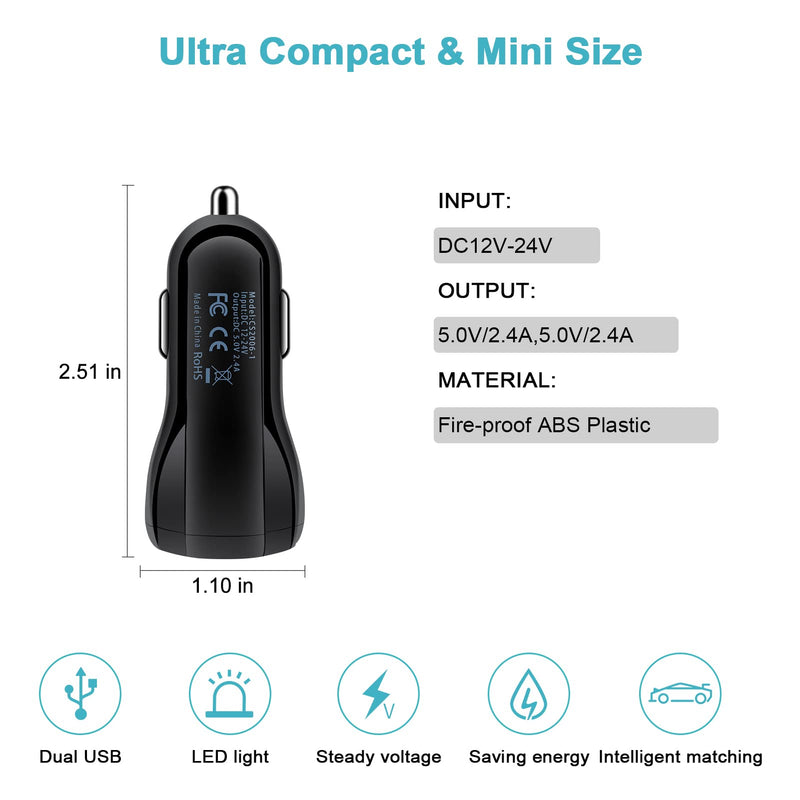 [Australia - AusPower] - USB Car Charger, Car Charger Adapter, 4.8A Car Cigarette Lighter Adapter Car Plug Charger Fast Charge for iPhone 13 12 11 Pro Max Mini, iPad, Samsung Galaxy S22 S21 S20 A32 A52, Moto, Google Pixel 6 