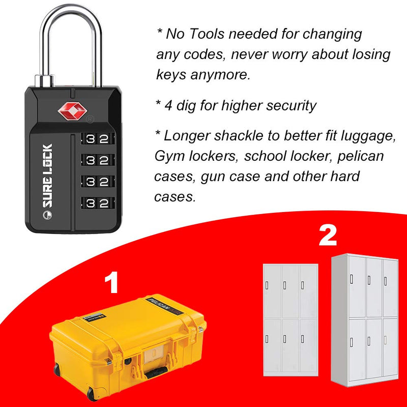 [Australia - AusPower] - TSA Approved Travel Luggage Locks, Open Alert Combination Lock for School Office & Gym Locker ,Toolbox, Pelican Case,Easy Read Dials- 1, 2 & 4 Pack 17021ALL COLOUR 