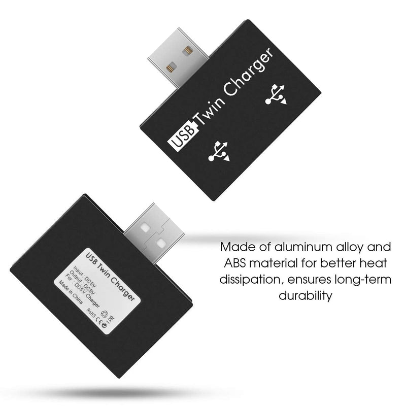 [Australia - AusPower] - USB2.0 Hub 2-Port, Portable 2-Port USB Hub USB Twin Adapter Male to Dual USB Female Adapter for Laptops Desktops, Only Use for Charging(Black) Black 