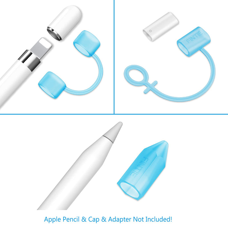 [Australia - AusPower] - Fintie 3 Pieces Silicone Bundle Compatible with Apple Pencil 1st Generation, Soft Protective Cover Accessories Pencil Cap Holder with Nib Cover, Cable Adapter Tether, Sky Blue Glow Z-Sky Blue Glow 