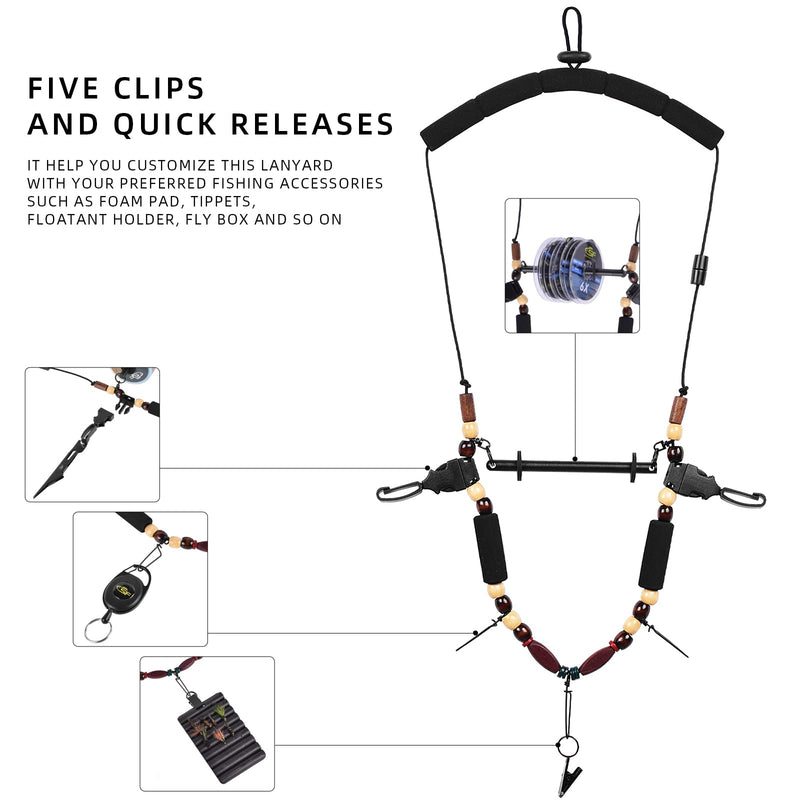 [Australia - AusPower] - SF Fly Fishing Lanyard Necklace Unloaded Black Adjustable Tool Holder with Foam Neck Strap Horizontal Tippet Bar Quick Release for Fishing Accessories 