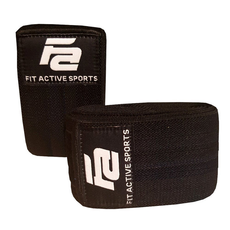 [Australia - AusPower] - Fit Active Sports Knee Wraps for Weightlifting, Powerlifting, Gym Workout, Cross Training, Knee Straps for Heavy Squats - for Men & Women - 72"-Compression & Elastic Support (1 Pair) Black 