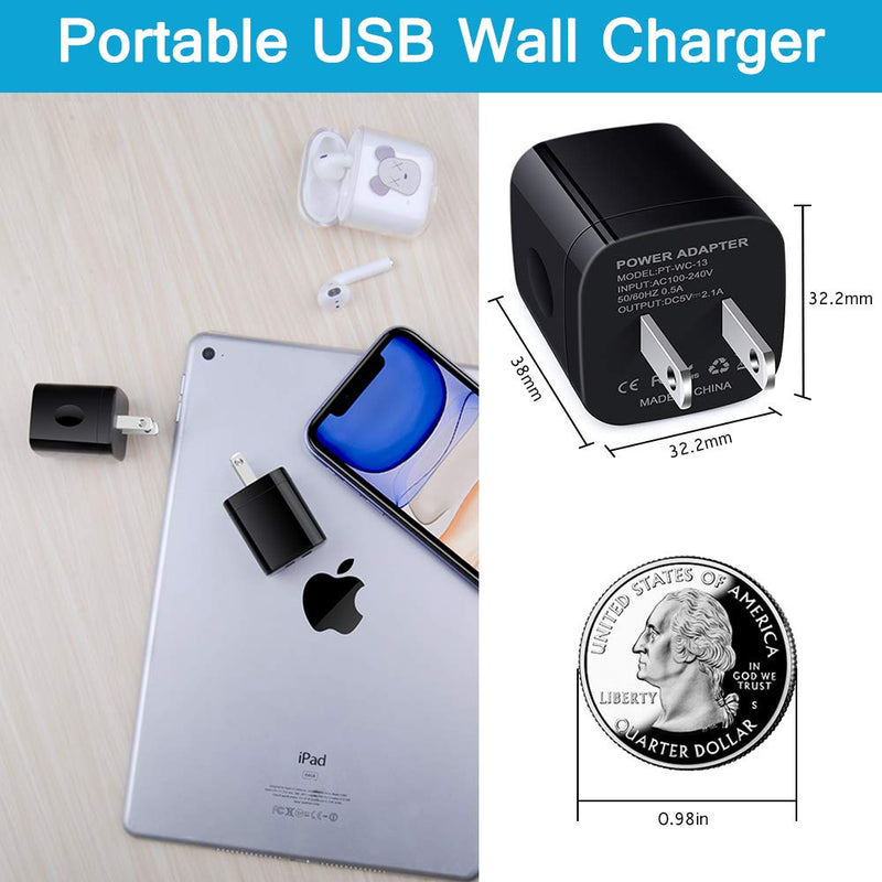 [Australia - AusPower] - Wall Charger Block, 2.1A/5V Dual Port USB Wall Plug Power Wall Adapter 3Pack Black Charger Cube Fast Charging Compatible iPhone SE(2020) 11Pro/Xs/XR/X/8,Samsung Galaxy S21/S20/10/Note20/10/9,LG,Google 3 Black 2 Port 