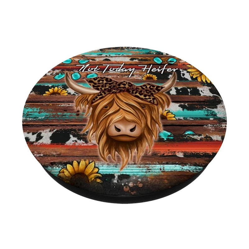 [Australia - AusPower] - Bandana Cowhide Not Today Heifer Western Highland Cow PopSockets Swappable PopGrip Black 