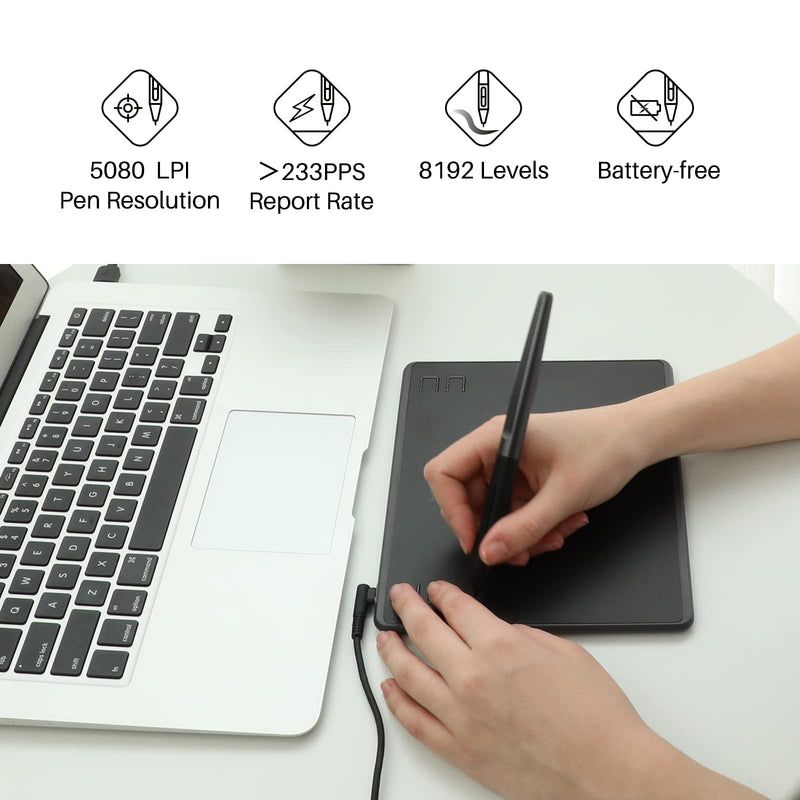 [Australia - AusPower] - HUION HS64 Graphics Drawing Tablet with Battery-Free Stylus 8192 Pressure Sensitivity 4 Customized Express Keys Glove for Beginner, 6.3×4 Inch OSU Tablet for Linux, Mac, Windows PC and Android 