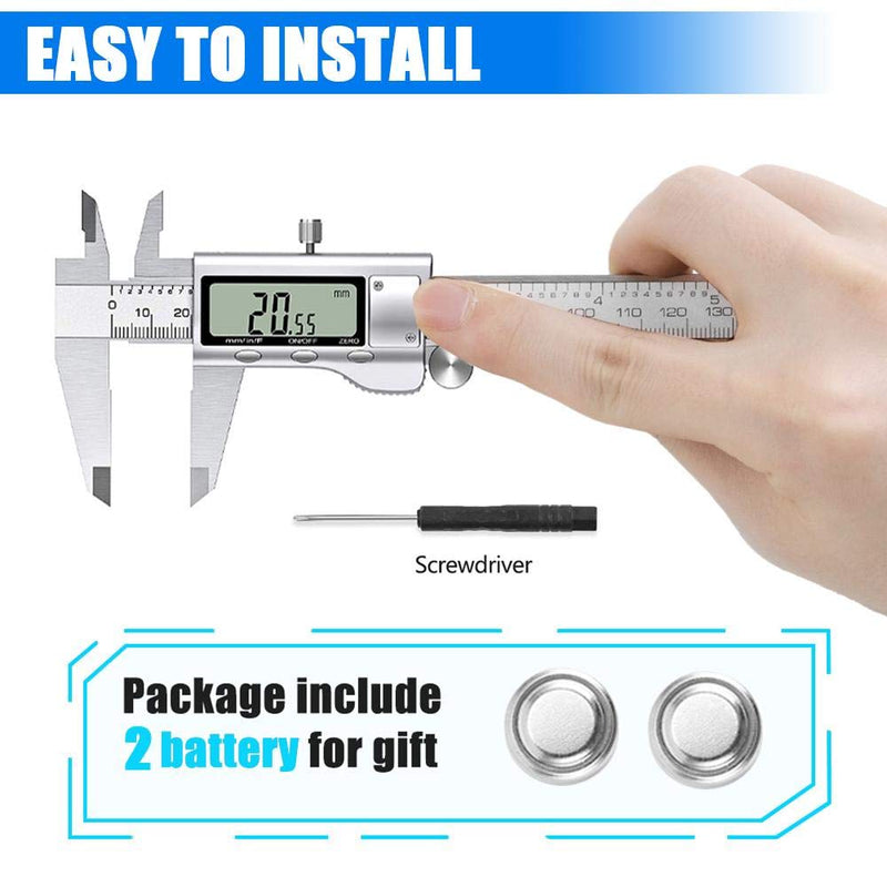 [Australia - AusPower] - Digital Caliper Measuring Tool, Stainless Steel Vernier Caliper Digital Micrometer with Large LCD Screen, Easy Switch from Inch Metric Fraction, 6 Inch Caliper Tool for DIY/Household 20-F 