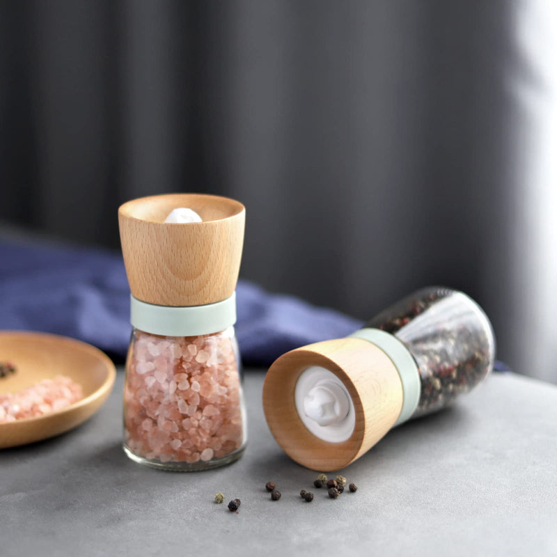 [Australia - AusPower] - Salt and Pepper Grinder Set Wood Adjustable Coarseness Refillable Pepper Grinder Mill Wood Farmhouse Salt and Pepper Shaker for Kitchen,Green Salt Grinder Kitchen Gift Green 