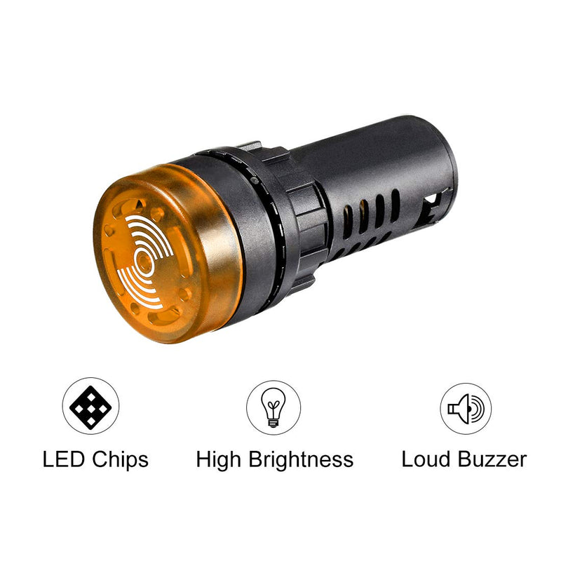 [Australia - AusPower] - uxcell 5Pcs Yellow Indicator Light with Buzzer AC/DC 24V, 22mm Panel Mount Flashing Alarm, for Electrical Control Panel, HVAC, DIY Projects 