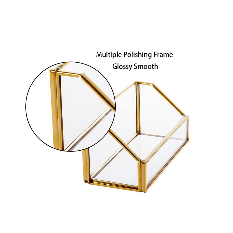 [Australia - AusPower] - Feyarl Glass Business Card Holder Stand Gold Office Name Card Display Business Card Organizer Storage for Office Desktop Countertop 