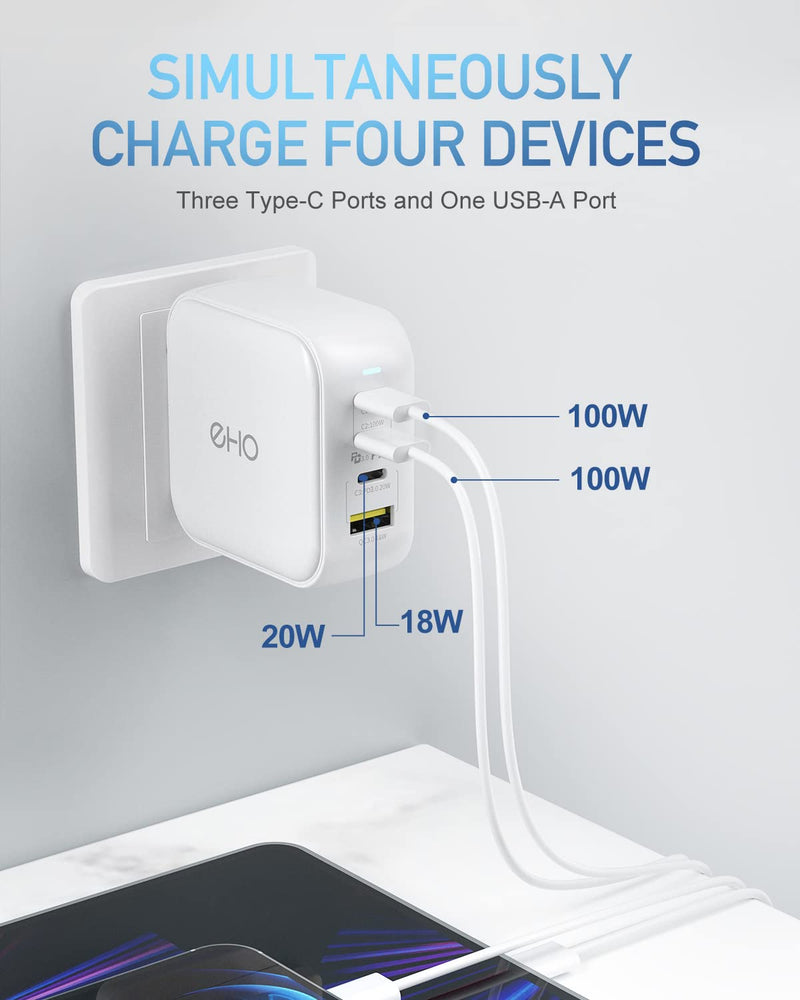 [Australia - AusPower] - USB C Wall Charger, 100W PD 3.0 PPS 4-Port GaN II Fast Charger Type C Charging Station Foldable Power Adapter Travel Charger Block Compatible w/MacBook, Laptop, iPad, iPhone, Samsung and More - White 