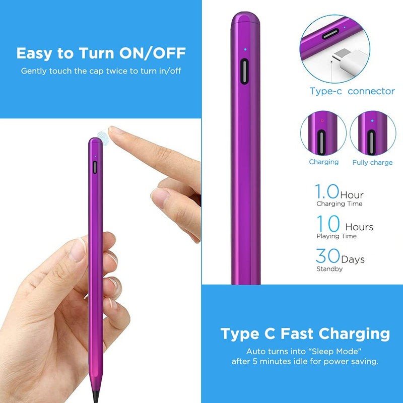 [Australia - AusPower] - Stylus Pencil for iPad Mini 6 Generation, Active Pen with Palm Rejection Compatible with (2018-2021) Apple iPad 9th 8th 7th 6th Gen/iPad Pro 11 & 12.9 inches/iPad Air 4th 3rd Gen/iPad Mini 5th 6th Gen Purple 