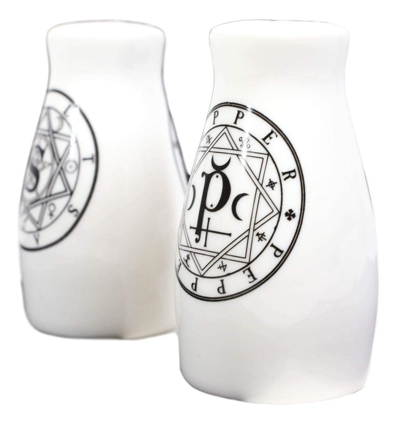 [Australia - AusPower] - Ebros Wicca Magic Sacred Geometry Interwoven Pentacle Crescent Moons Ceramic Salt And Pepper Shakers Set Figurines Party Kitchen Tabletop Halloween Ossuary Macabre Alchemy Collectible Decorative 