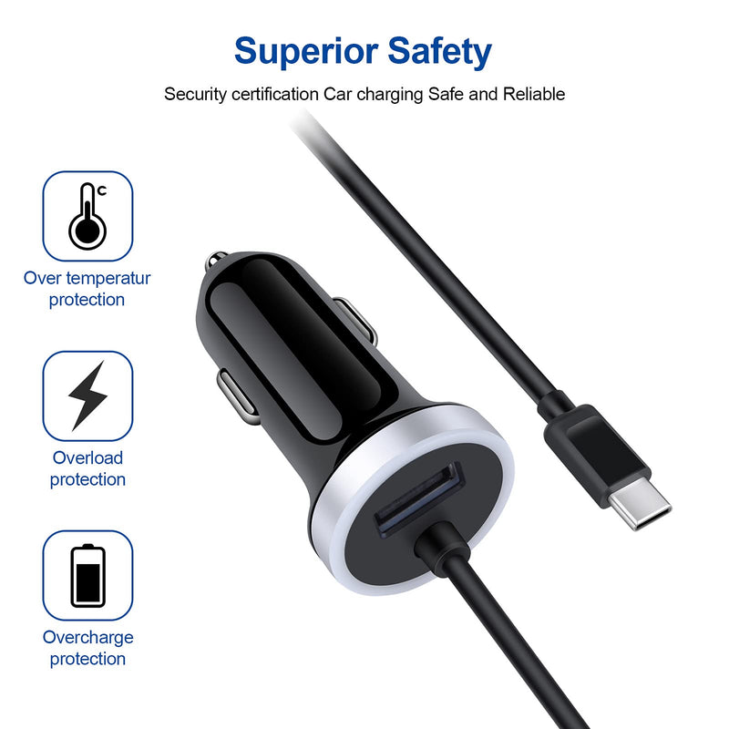 [Australia - AusPower] - Flecom USB C Car Charger, 3.4A Fast Charging Car Adapter with 3FT Type C Cable for Samsung Galaxy Note 9 10 20 S22 S21 Ultra Plus S20FE A32 A52 A42 A02S A22 A11 A12 A21 A51 A71 A10e A20 A50 S10 S9 S8 