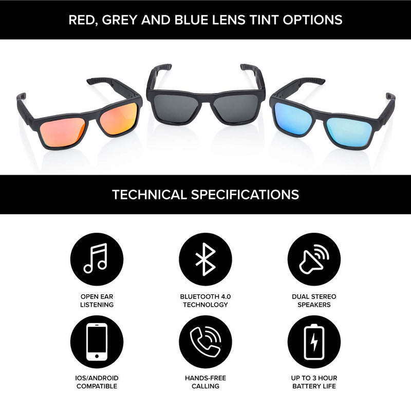 [Australia - AusPower] - Inventiv Wireless Bluetooth Audio Sunglasses, Open Ear Headphones Music & Hands-Free Calling, for Men & Women, Polarized Glasses Lenses (Black Frame / Grey Tint) Black Frame / Grey Tint 