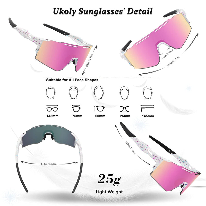[Australia - AusPower] - Ukoly Cycling Sunglasses for Men Women with 3 Interchangeable Lenses, Polarized Sports Sunglasses, Baseball Sunglasses 1 Lens/Pink 