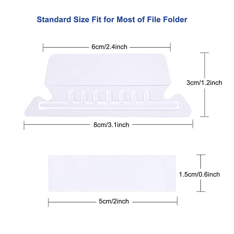 [Australia - AusPower] - File Folder Tabs, 100+200 Sets Hanging File Folder Tabs with Inserts for Hanging Folders, 2 Inch Clear Plastic Hanging File Tabs for Quick Identification 