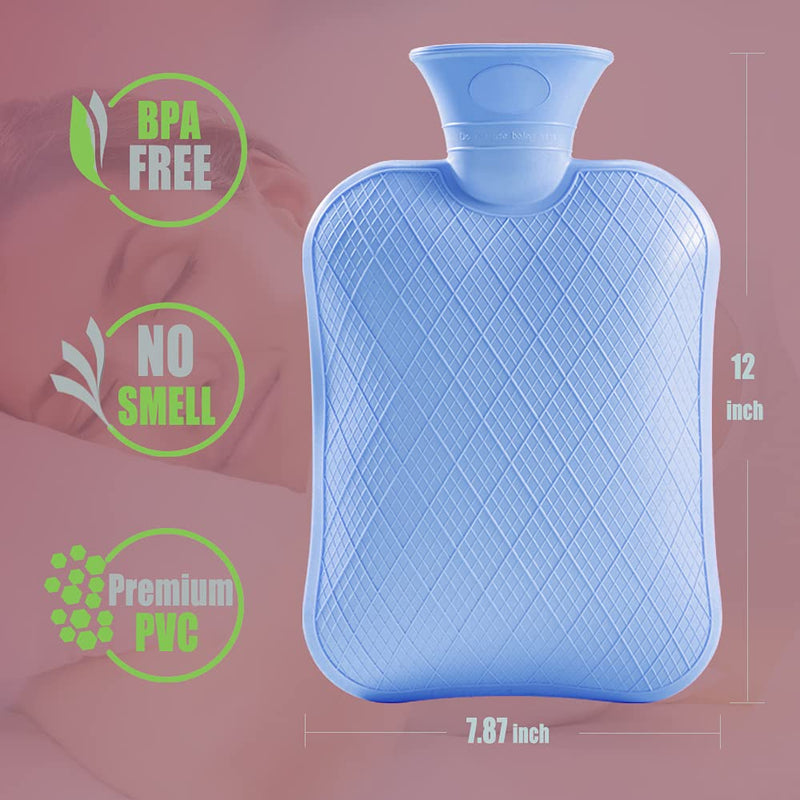 [Australia - AusPower] - FORICOM Hot Water Bottle with Soft Cover 2.0L Large Classic BPA Free Hot Water Bag for Neck, Shoulder Pain and Hand Feet Warmer, Menstrual Cramps(Sky Blue) Sky Blue,2.0large 