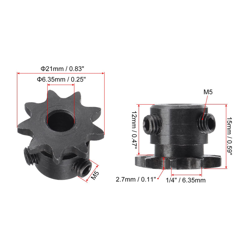 [Australia - AusPower] - uxcell 9 Tooth Roller Sprocket B Type, 25 Chain, Single Strand 1/4" Pitch, 6.35mm Bore Black Oxide C45 Carbon Steel with Set Screws for ISO 04C 
