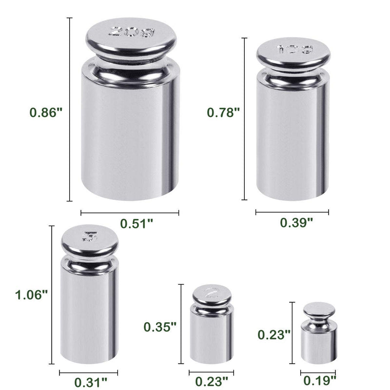 [Australia - AusPower] - Harapu 5 Pcs Gram Calibration Weight Set, 20g 10g 5g 2g 1g Kit for Digital Scale Balance and 1 Piece Calibration Weight Tweezer, Silver 