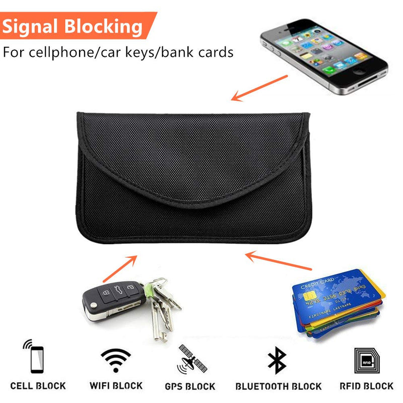 [Australia - AusPower] - Faraday Bag(2 Pack),RFID Signal Blocking Bag Shielding Pouch Wallet Case for Cell Phone Privacy Protection and Car Key FOB, Anti-Tracking Anti-Spying（Black） Black/2 Pack 