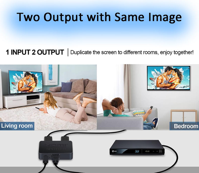 [Australia - AusPower] - HDMI Splitter 1 in 2 Out 4K@60Hz(with HDMI Cable 3.3ft), HDMI Switch Splitter for Dual Monitors Only Duplicate/Mirror Screens, for Laptop, TV Box, Support HDMI 2.0b, HDCP2.2, Full HD 1080P 3D 