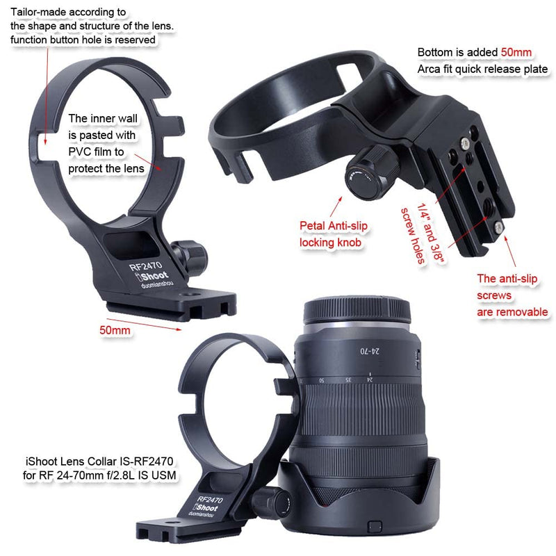 [Australia - AusPower] - iShoot CNC Metal Tripod Mount Ring Lens Collar Compatible with Canon RF 24-70mm F2.8L is USM, Lens Support Holder Bracket Bottom is Arca-Swiss Fit Quick Release Plate Dovetail Groove 