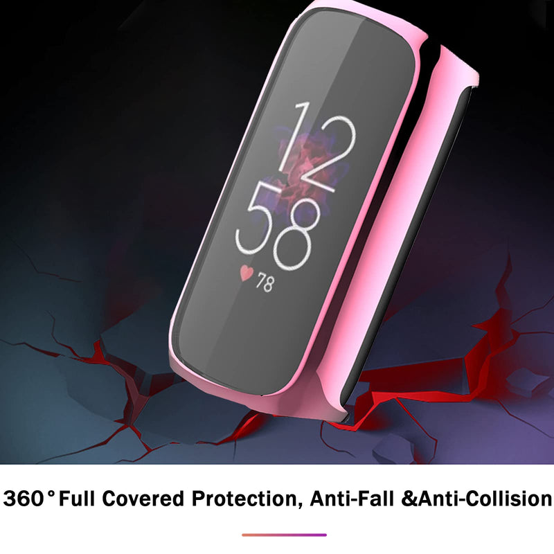 [Australia - AusPower] - NINKI Compatible Fitbit Luxe Screen Protector Pink Case,All Around Soft TPU Case Protector Bumper Case for Fitbit Luxe/Fitbit Luxe Special Edition Accessories Smart Watch Accessories(Pink) normal 