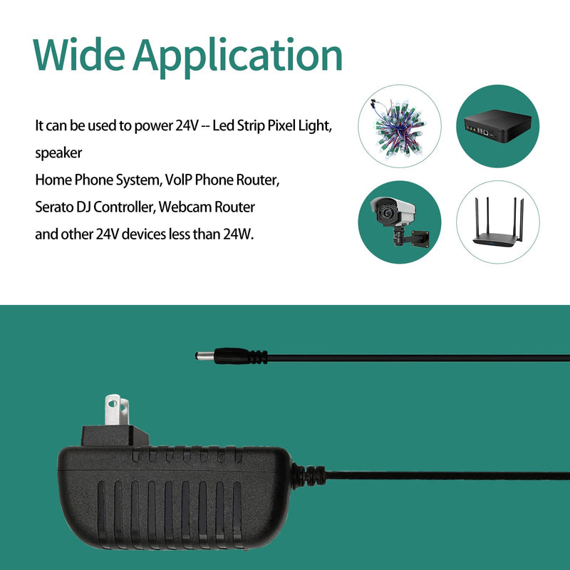 [Australia - AusPower] - YOOFONE DC 24V1A Power Supply Adapter with 5.5mm X 2.1mm/2.5mm US Plug, AC/DC 100-240V 24Volt 1Amp Converter Transformer for LED Strip Light CCTV Camera Essential Oil Diffuser, Black 