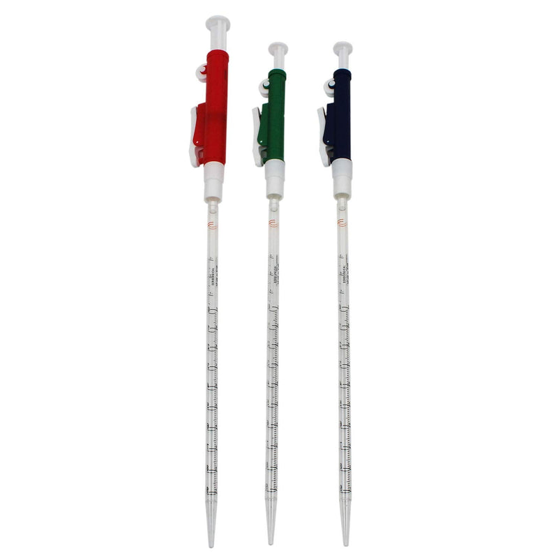 [Australia - AusPower] - ONiLAB Pipette Pump，Set of 3 Lab Pipettes, 2ml Blue, 10ml Green, 25ml Red, Fit Plastic or Glass Pipettes 