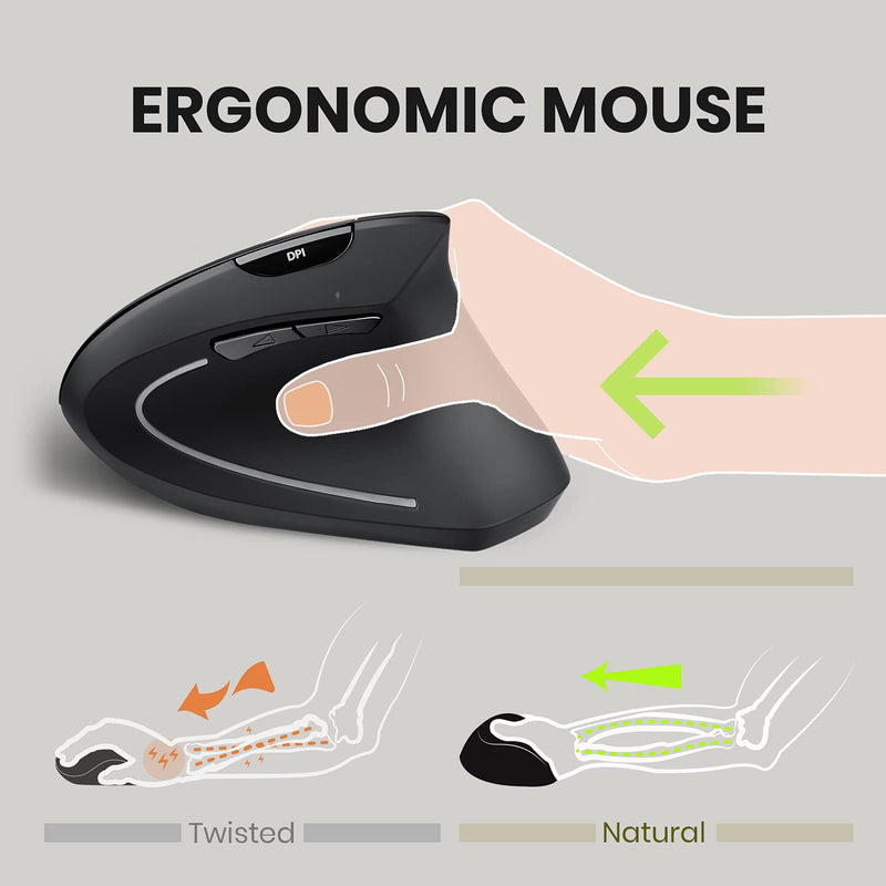 [Australia - AusPower] - Perixx PERIMICE-713 Wireless Ergonomic Vertical Mouse - 800/1200/1600 DPI - Right Handed - Recommended with RSI User Black 