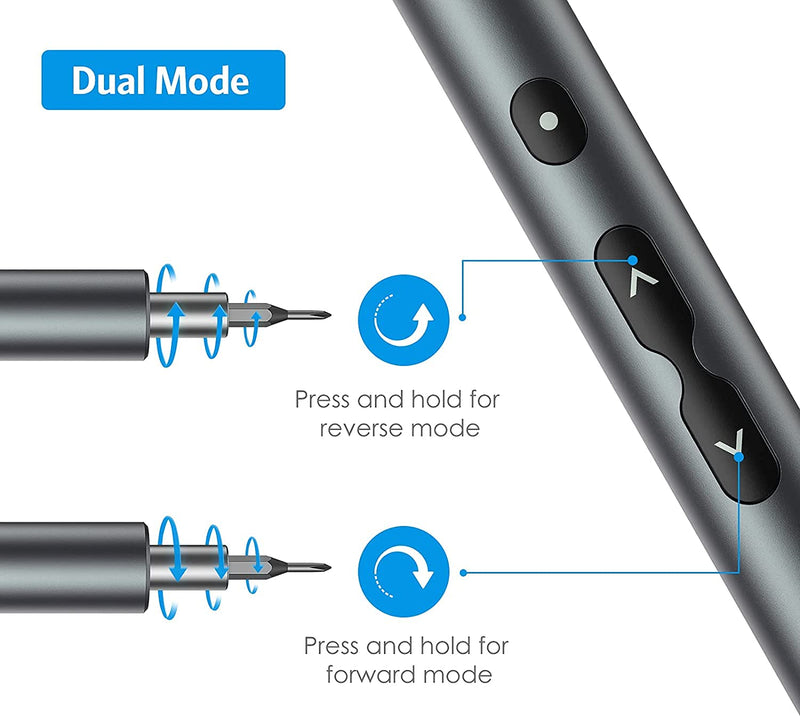 [Australia - AusPower] - AMIR Electric Screwdriver (Newest) 28 IN 1 Cordless Mini Power Precision Screwdriver Set with 24 Bits, Rechargeable Portable Magnetic Repair Tool Kit with LED Lights for Phones Watch Jewelers Laptops Silver 