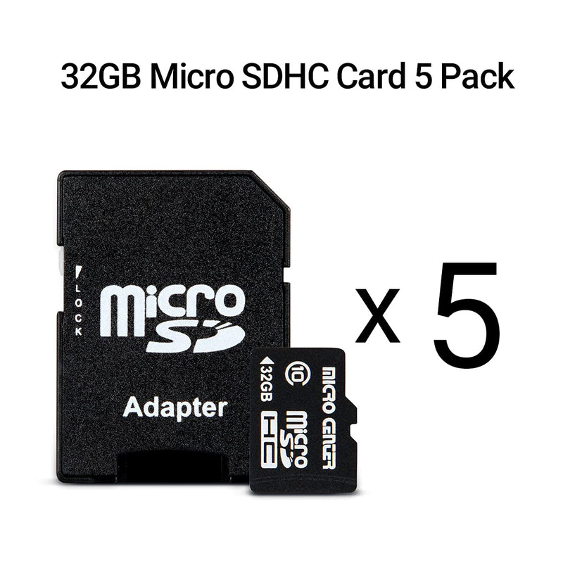 [Australia - AusPower] - Micro Center 32GB Class 10 Micro SDHC Flash Memory Card with Adapter for Mobile Device Storage Phone, Tablet, Drone & Full HD Video Recording - 80MB/s UHS-I, C10, U1 (5 Pack) 32GB - 5 pack 