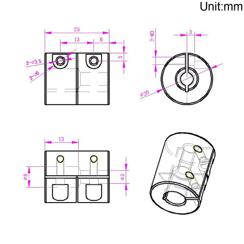 [Australia - AusPower] - Zeberoxyz 2PCS Shaft Coupling 5mm to 8mm Aluminum Alloy Joint 25mm Length 20mm Diameter Stepper Motor Connector Rigid Coupler for 3D Printer CNC Machine DIY Model (5x8mm） 