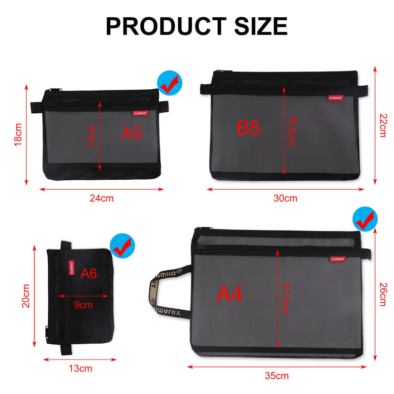 [Australia - AusPower] - Pendancy Mesh Double Zipper Pouch, High Capacity Lightweight Nylon File Folders, Document Organizer, Cosmetic Bags, Accessories Storage for Travel, School and Office Supplies(Black, A6+A5+A4) Black Double bag:A6+A5+A4 