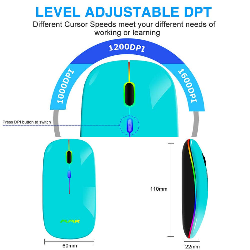 [Australia - AusPower] - Wireless Bluetooth Mouse for Laptop, Rechargeable Mouse 2.4G USB Optical Wireless Mouse, LED Slim Dual Mode(Bluetooth 5.0 and 2.4G) Wireless Mouse for Laptop, PC, Mac OS , Android , Windows (Seafoam) Seafoam 