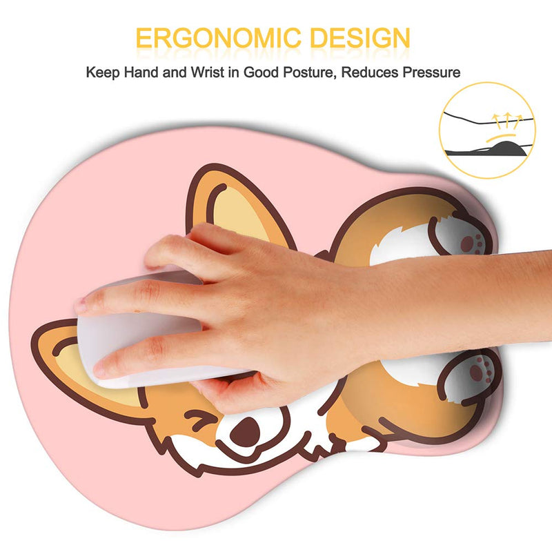 [Australia - AusPower] - HAOCOO Ergonomic Pink Mouse Pad with Wrist Support ,Non-Slip Backing Corgi Anime Cute Gel Mouse Pad Wrist Rest, Easy-Typing and Pain Relief for Gaming Office Computer Laptop(Pink Cute Corgi) Pink Dog 